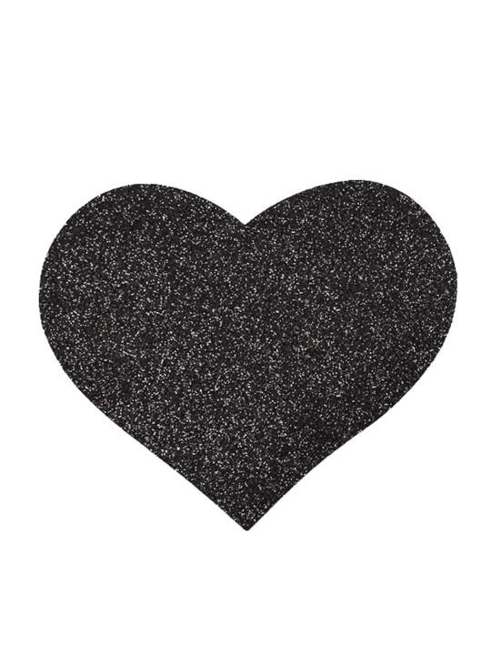 Paire de cache tétons adhésifs coeur pailleté noir - NP-1049BLK