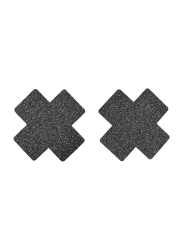 Paire de cache tétons adhésifs croix pailletée noir - NP-1048BLK