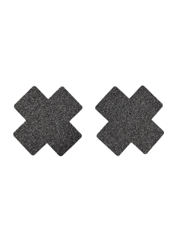 Paire de cache tétons adhésifs croix pailletée noir - NP-1048BLK