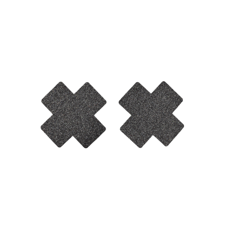 Paire de cache tétons adhésifs croix pailletée noir - NP-1048BLK