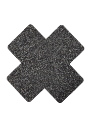 Paire de cache tétons adhésifs croix pailletée noir - NP-1048BLK