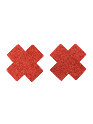 Paire de cache tétons adhésifs croix pailletée rouge - NP-1048RED