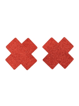 Paire de cache tétons adhésifs croix pailletée rouge - NP-1048RED