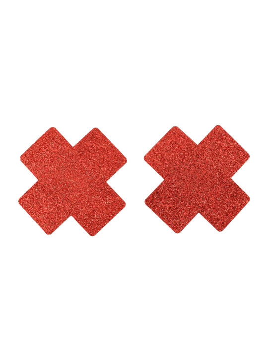 Paire de cache tétons adhésifs croix pailletée rouge - NP-1048RED