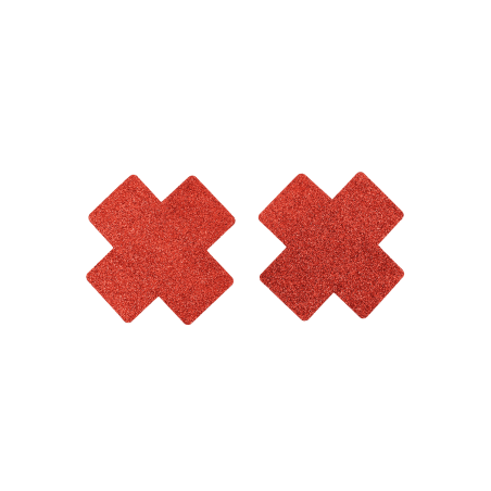 Paire de cache tétons adhésifs croix pailletée rouge - NP-1048RED