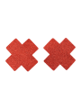 Paire de cache tétons adhésifs croix pailletée rouge - NP-1048RED