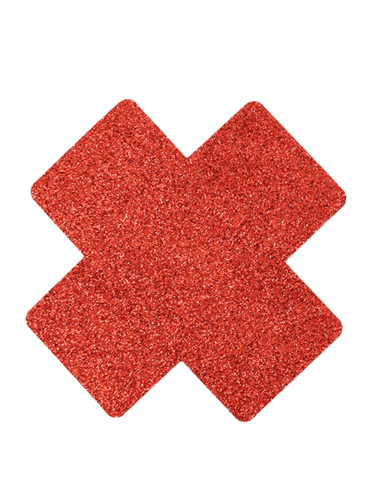 Paire de cache tétons adhésifs croix pailletée rouge - NP-1048RED