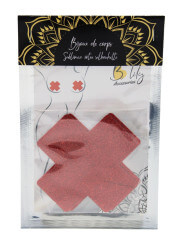Paire de cache tétons adhésifs croix pailletée rouge - NP-1048RED
