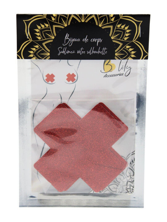 Paire de cache tétons adhésifs croix pailletée rouge - NP-1048RED