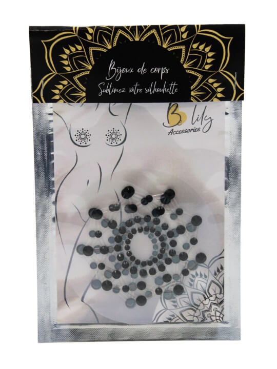 Paire de cache tétons adhésifs strass noir - NP-1030BLK