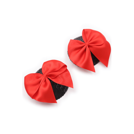 Paire de cache tétons adhésifs noir avec nœud papillon rouge - NP-1063