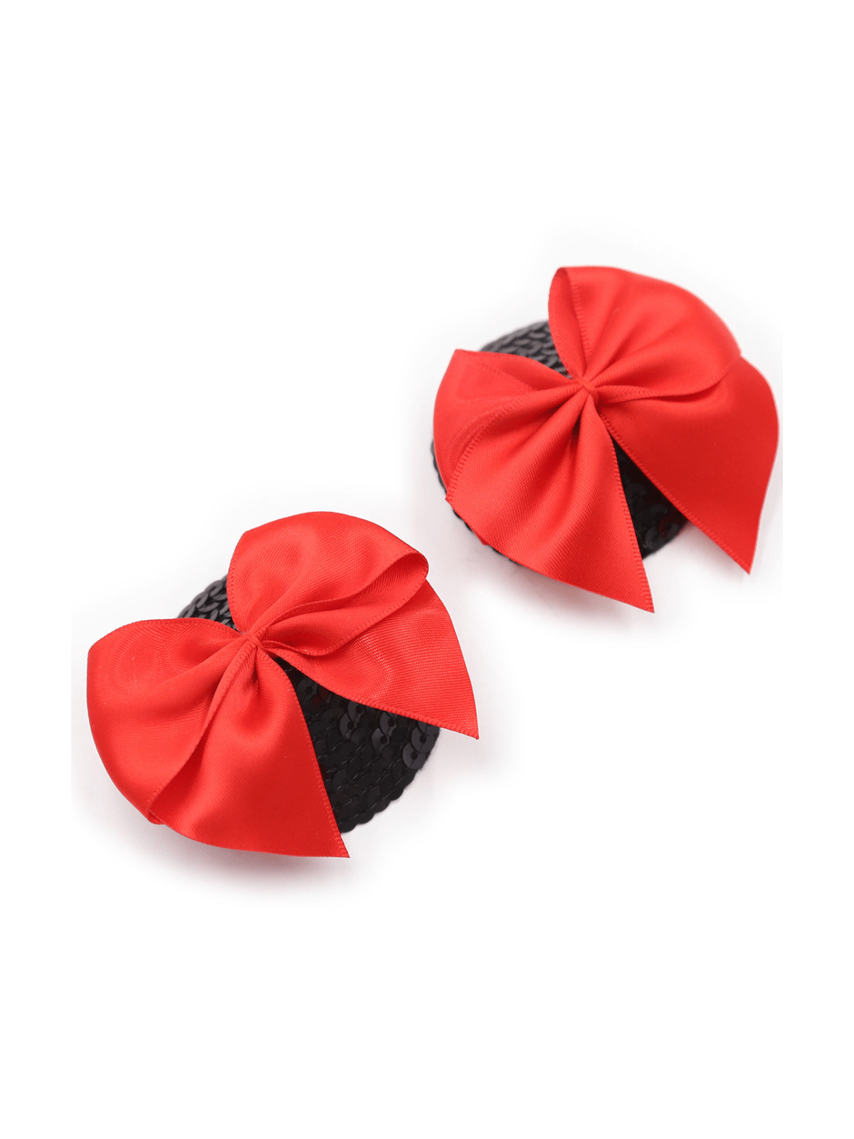 Paire de cache tétons adhésifs noir avec nœud papillon rouge - NP-1063