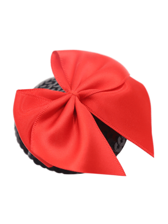 Paire de cache tétons adhésifs noir avec nœud papillon rouge - NP-1063