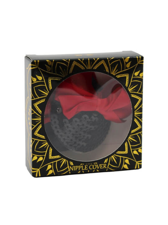 Paire de cache tétons adhésifs noir avec nœud papillon rouge - NP-1063