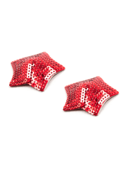 Paire de cache tétons adhésifs étoile pailletée sequin rouge - NP-2020