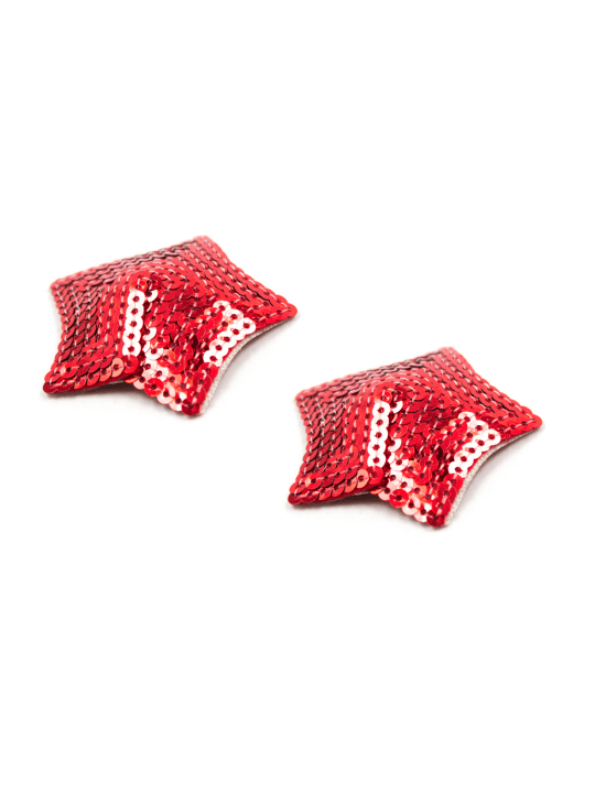 Paire de cache tétons adhésifs étoile pailletée sequin rouge - NP-2020