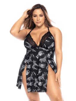Nuisette grande taille imprimé zèbre, fendue sur les côtés - MAL7522XFIBK