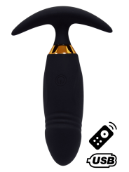 PEACH, Plug Vibrant noir long USB avec télécommande, dans un silicone médical doux et lisse - B72BLK