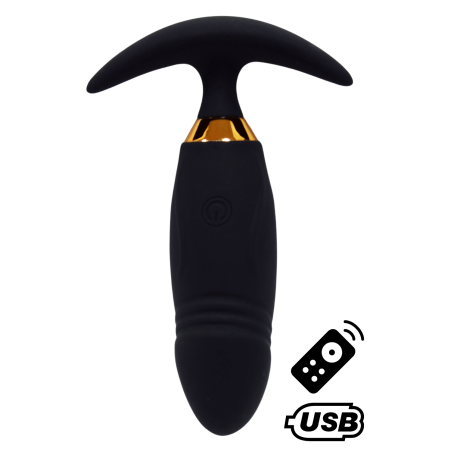 PEACH, Plug Vibrant noir long USB avec télécommande, dans un silicone médical doux et lisse - B72BLK