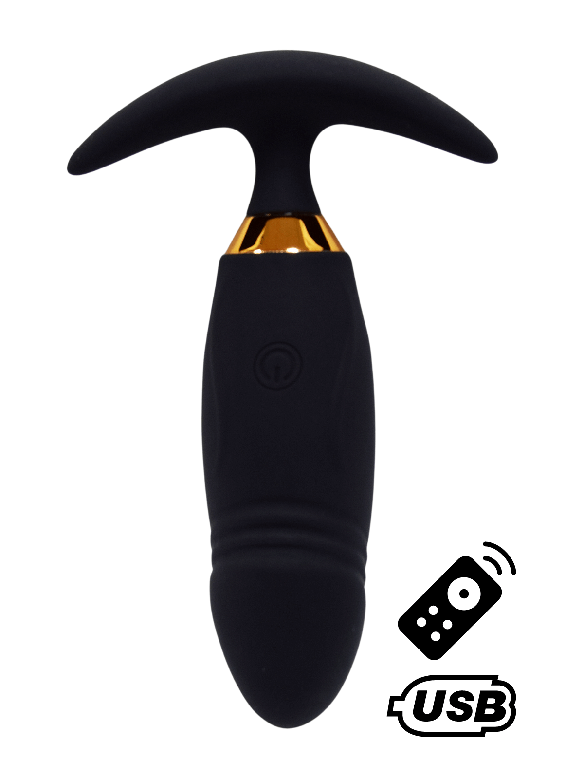 PEACH, Plug Vibrant noir long USB avec télécommande, dans un silicone médical doux et lisse - B72BLK