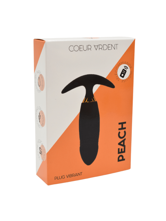 PEACH, Plug Vibrant noir long USB avec télécommande, dans un silicone médical doux et lisse - B72BLK