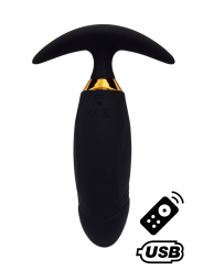 PEACH, Plug Vibrant noir long USB avec télécommande, dans un silicone médical doux et lisse - B72BLK