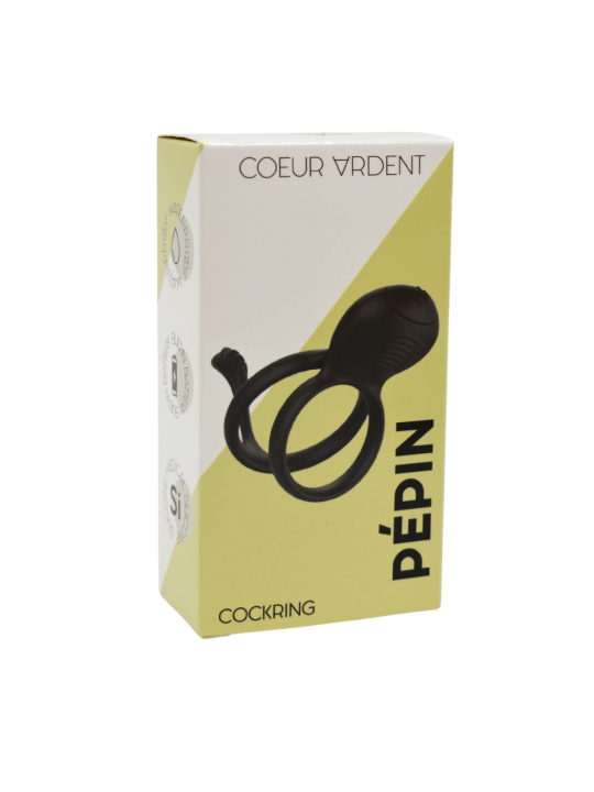 PEPIN, Cockring à double anneaux dans un silicone médical doux avec 1 mode de vibration - COR032BLK