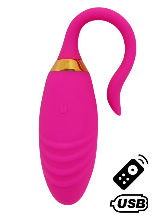 PLEASURE, Un Œuf vibrant USB avec télécommande, dans un silicone médical doux et rainuré - B24PNK
