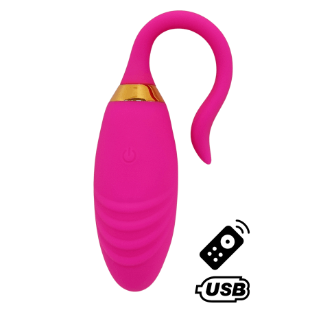 PLEASURE, Un Œuf vibrant USB avec télécommande, dans un silicone médical doux et rainuré - B24PNK