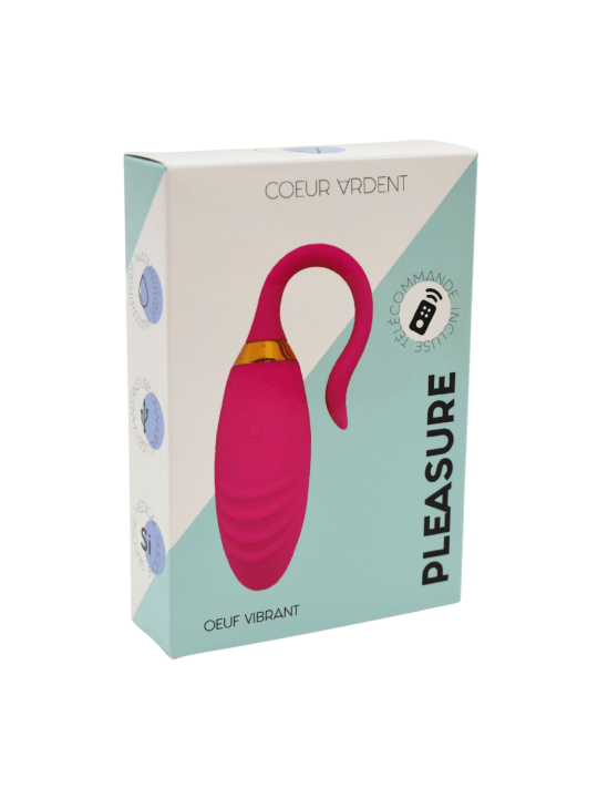 PLEASURE, Un Œuf vibrant USB avec télécommande, dans un silicone médical doux et rainuré - B24PNK