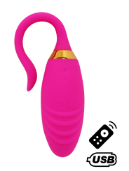 PLEASURE, Un Œuf vibrant USB avec télécommande, dans un silicone médical doux et rainuré - B24PNK