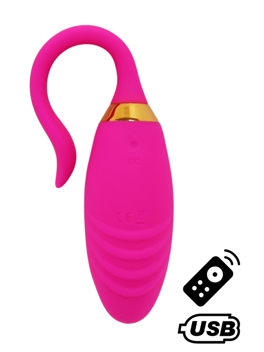 PLEASURE, Un Œuf vibrant USB avec télécommande, dans un silicone médical doux et rainuré - B24PNK