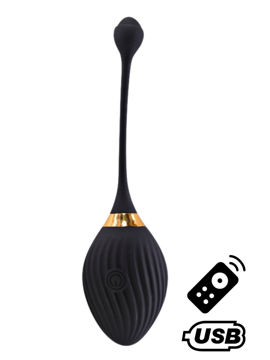 WAVE, Un Œuf vibrant noir USB avec télécommande, dans un silicone médical doux et lisse - B50BLK
