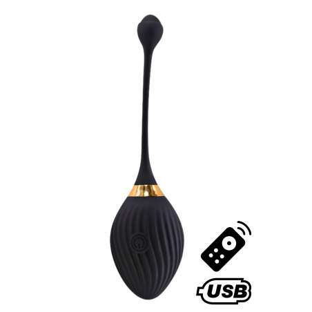 WAVE, Un Œuf vibrant noir USB avec télécommande, dans un silicone médical doux et lisse - B50BLK