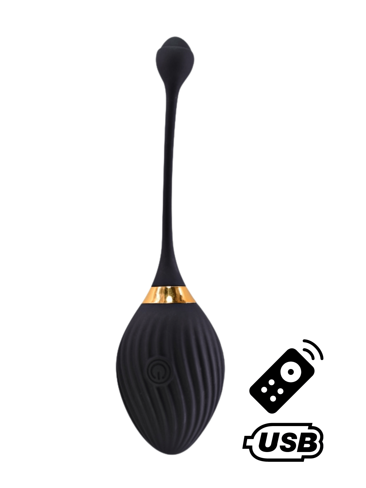 WAVE, Un Œuf vibrant noir USB avec télécommande, dans un silicone médical doux et lisse - B50BLK