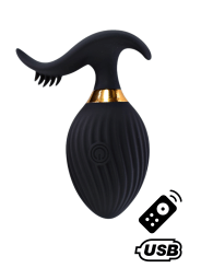 WAVE , Un Œuf vibrant noir USB avec stimulation clitoridienne, doté d'une télécommande - B54BLK