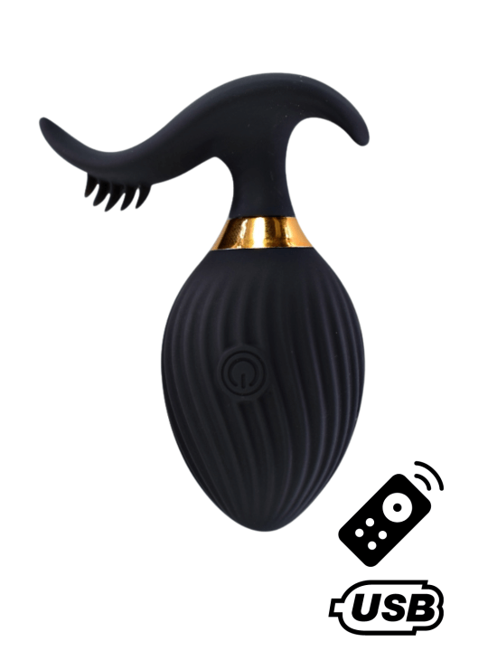 WAVE , Un Œuf vibrant noir USB avec stimulation clitoridienne, doté d'une télécommande - B54BLK