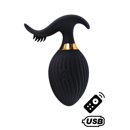 WAVE , Un Œuf vibrant noir USB avec stimulation clitoridienne, doté d'une télécommande - B54BLK