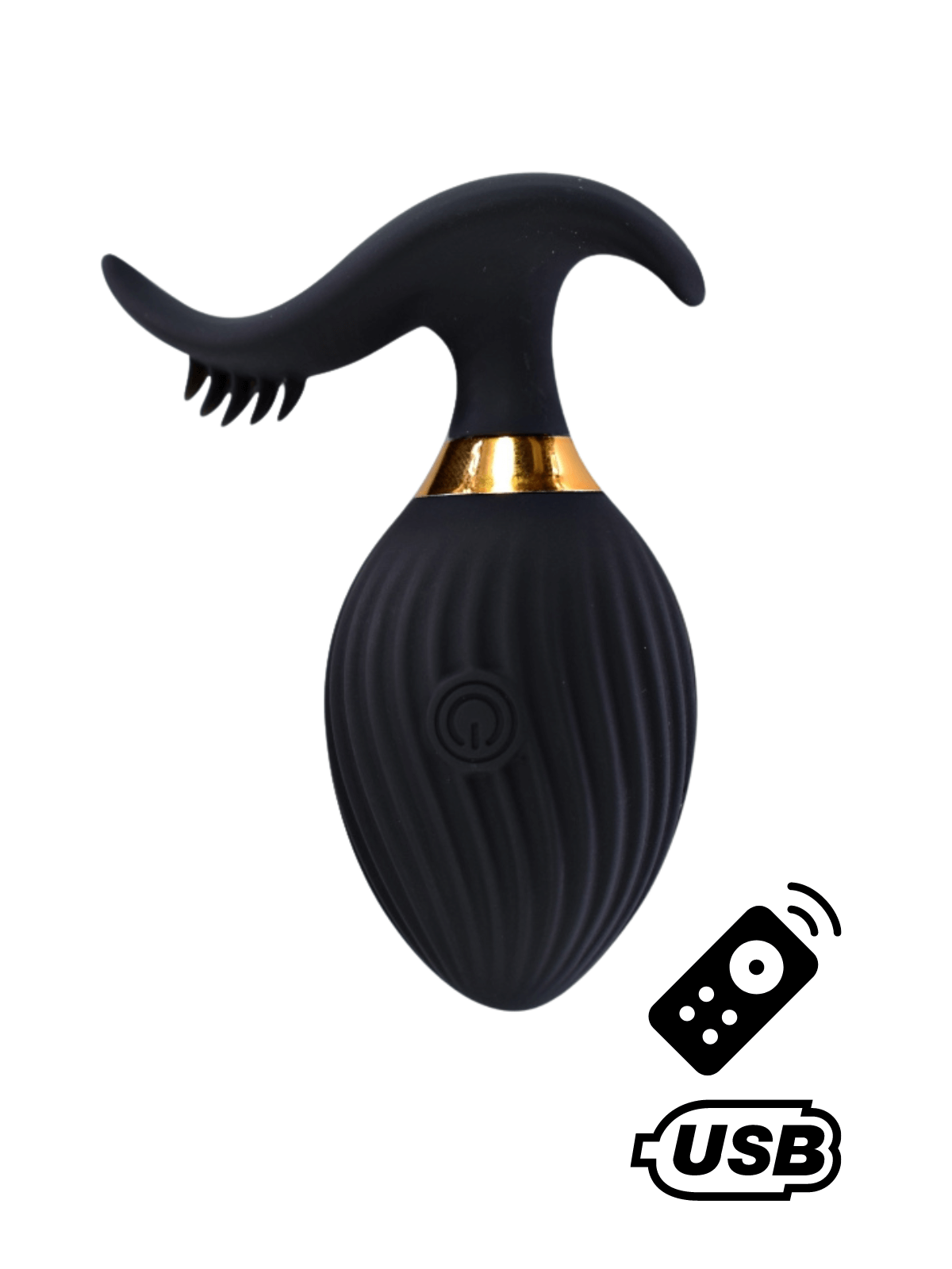 WAVE , Un Œuf vibrant noir USB avec stimulation clitoridienne, doté d'une télécommande - B54BLK