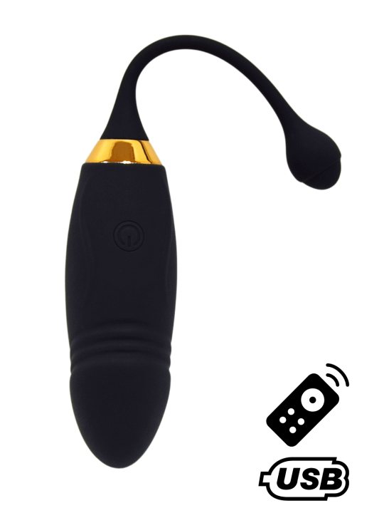 HAPPY, Un Œuf vibrant long USB avec télécommande, dans un silicone médical doux et lisse - B70BLK