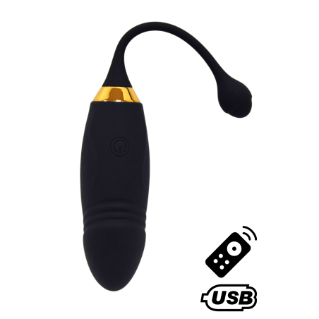 HAPPY, Un Œuf vibrant long USB avec télécommande, dans un silicone médical doux et lisse - B70BLK