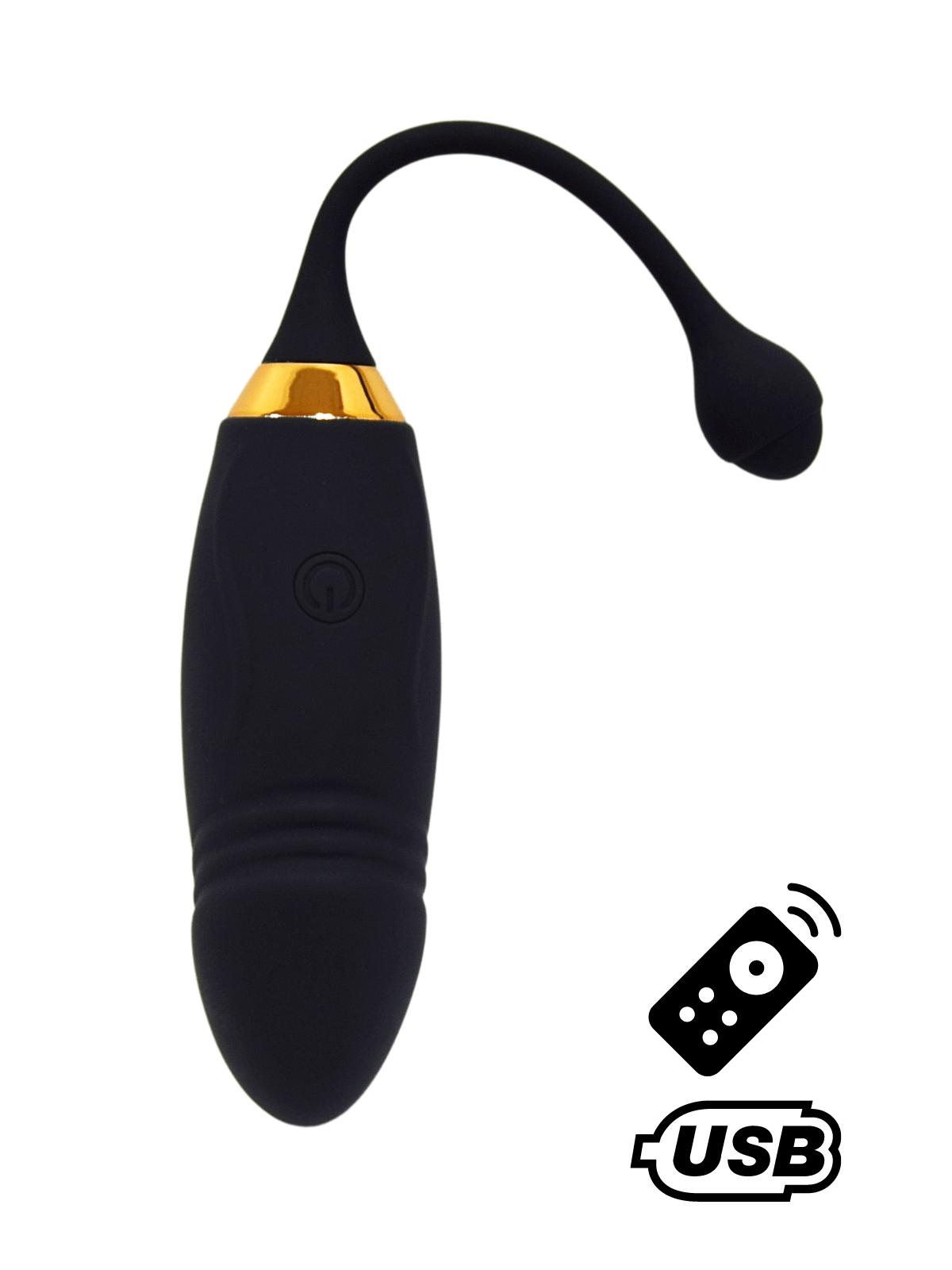 HAPPY, Un Œuf vibrant long USB avec télécommande, dans un silicone médical doux et lisse - B70BLK