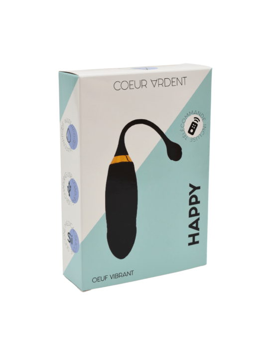 HAPPY, Un Œuf vibrant long USB avec télécommande, dans un silicone médical doux et lisse - B70BLK