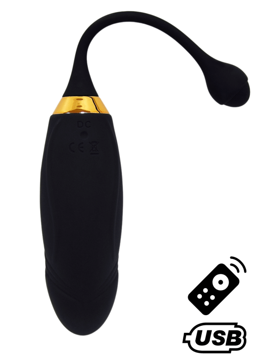 HAPPY, Un Œuf vibrant long USB avec télécommande, dans un silicone médical doux et lisse - B70BLK