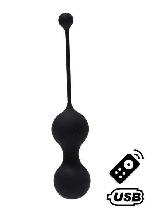 MINA Noir, Boules de Geisha en silicone médical USB avec télécommande - BQ130BLK