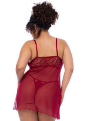 Nuisette grande taille couleur framboise et string - MAL7555XROSW