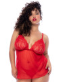 Nuisette courte grande taille rouge et string - MAL7562XRD