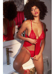 Nuisette courte rouge et string assorti - MAL7562RD