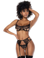 Ensemble 3 pièces en dentelle - MAL8889BLK