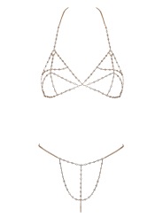 Soutien-gorge et string bijoux en chaînettes dorées et strass irisés - R24505186001